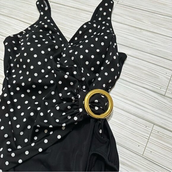 Inches Away Black & White Polka Dot One-Piece Swimsuit 8 Tummy Control - Picture 3 of 11